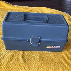 Black Hawk vintage wood stream fishing tackle box or  Tool Box
